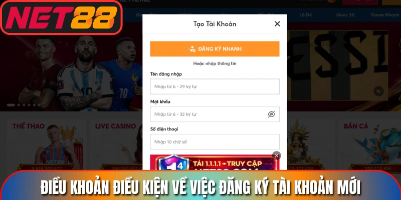 Điều khoản điều kiện về việc đăng ký tài khoản mới